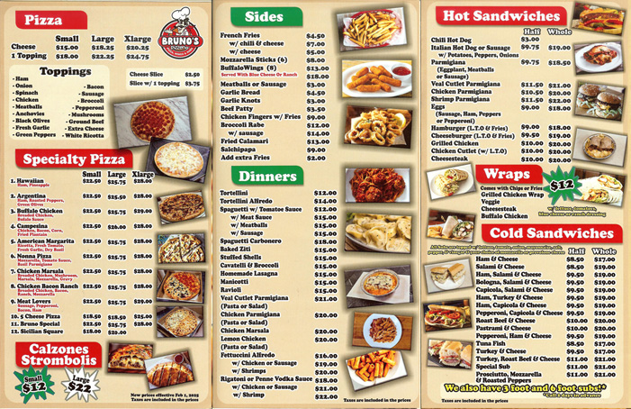 Brunos Pizzeria Menu p2